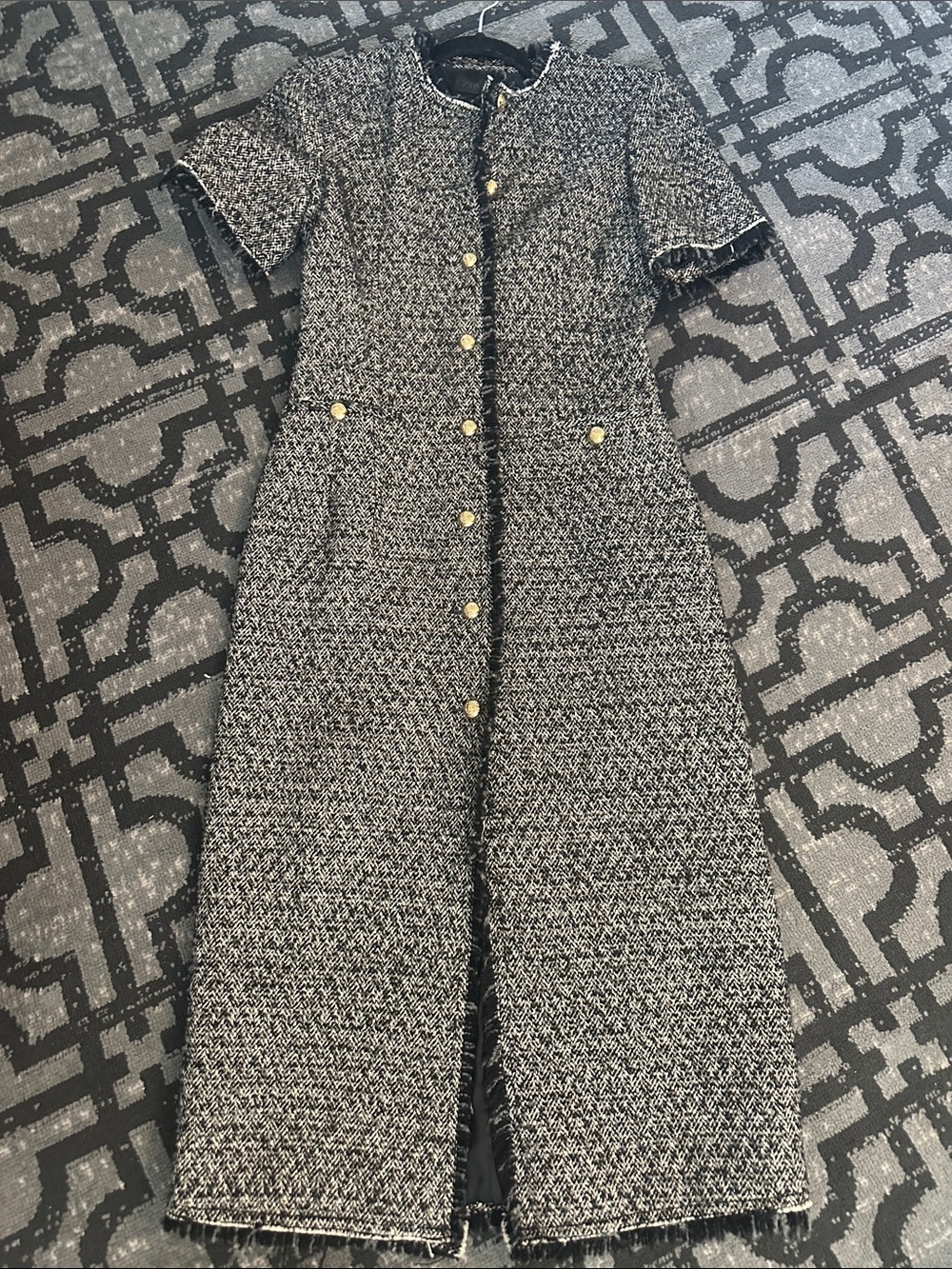 Zara Black & White Tweed Jumpsuit with Gold Buttons